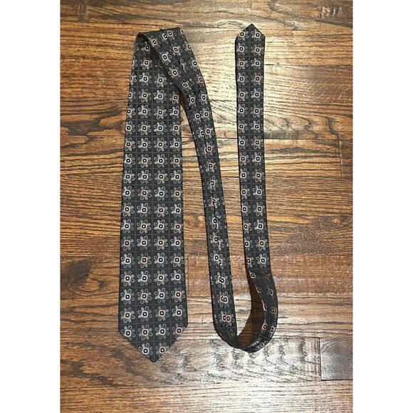 Ermenegildo Zegna Mens Silk Black Necktie Flower Pattern - Picture 4 of 6